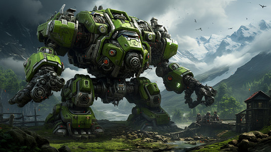 绿色的机甲机器人背景图片