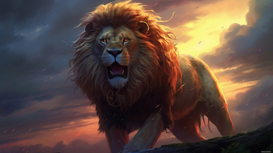 动物张嘴素材强大的雄狮插画