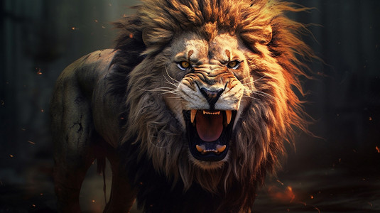 动物张嘴张嘴的愤怒的狮子插画
