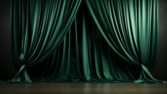 绿色丝绸舞台幕布背景图片