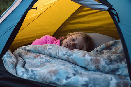 女孩躺在帐篷里背景图片