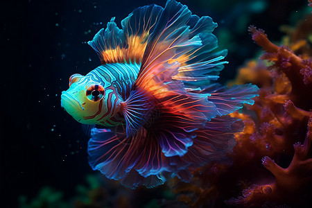 金毛狮子鱼海底神奇的色彩背景