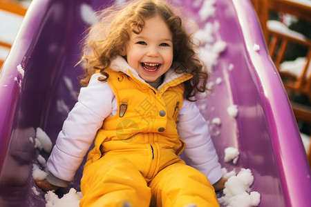 雪滑梯阳光下的快乐小女孩背景