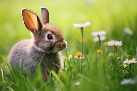 婴儿耳朵田园中的兔子背景