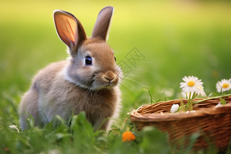 欢乐的兔子在草地上背景图片