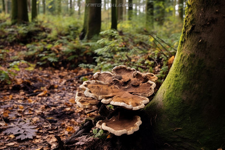 森林中生长着蘑菇高清图片