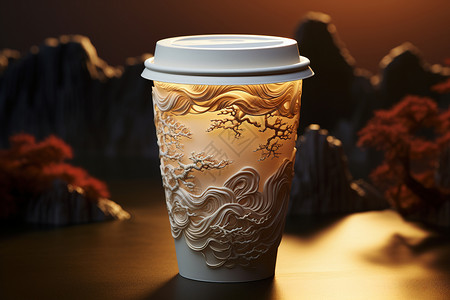 精美花纹分割线中国风咖啡杯纹理图案设计图片