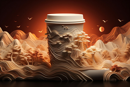 咖啡花纹3D创意的杯子设计图片