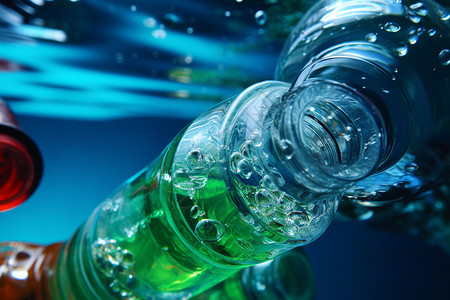 玻璃水瓶水里的塑料水瓶背景
