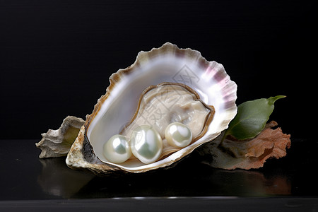贝壳上的三颗珍珠背景图片