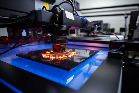 工业传感器黑桌上的3D打印机背景
