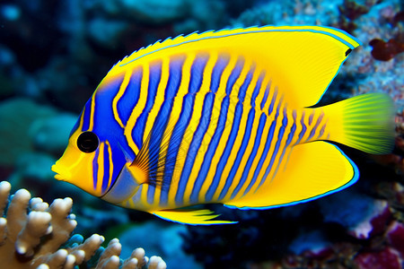 黄棕热带鱼黄蓝相间的鱼背景