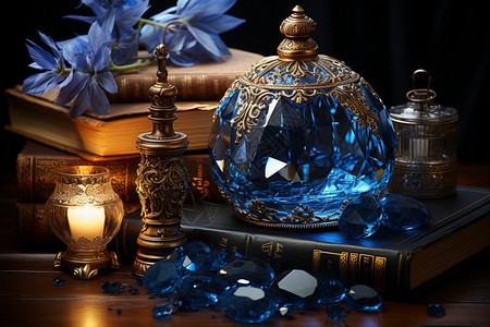 宝蓝色背景蓝色的水晶杯背景