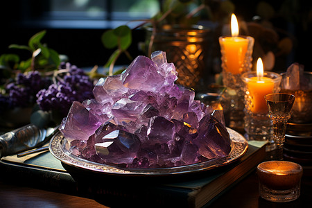 漂亮好看的紫水晶簇背景图片