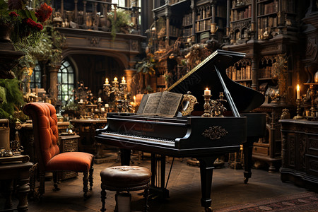 钢琴花素材典雅舒适的琴房背景