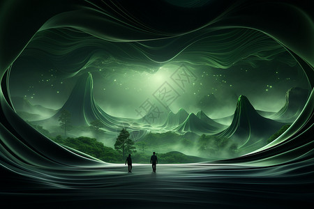 晚上的绿色山峰背景图片