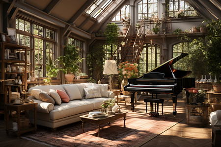 钢琴大厅客厅里的钢琴背景