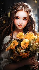 一个女孩拿着鲜花背景图片