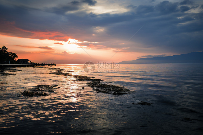 日出海景的壁画图片