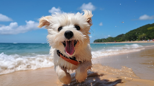海边的狗海边奔跑的狗狗背景