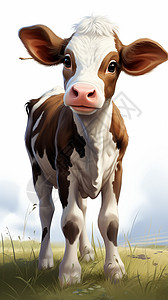 母牛与小牛可爱的卡通牛插画