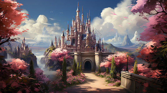 特别漂亮的粉色城堡背景图片