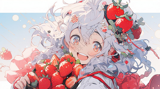 可爱的草莓女生背景图片
