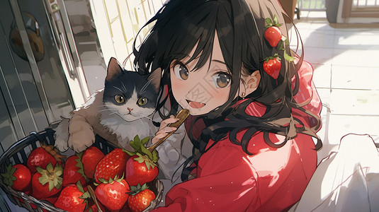 可爱的猫咪和女孩背景图片