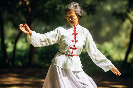 太极锻炼的妇女背景图片