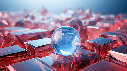 红色水晶红方块上的水晶球设计图片