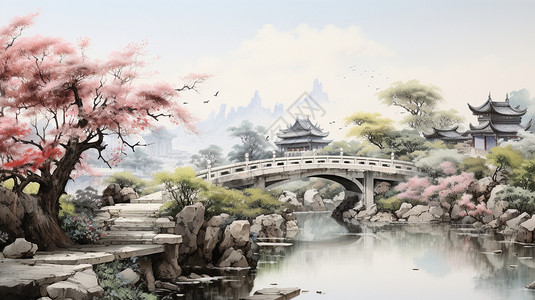 宁静的中国庭院背景图片