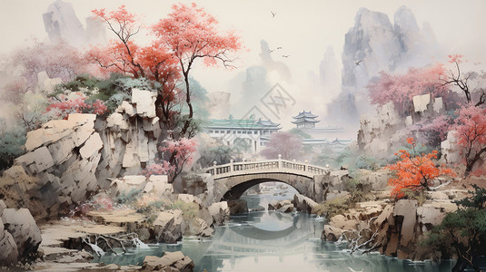 中国庭院里的红花背景图片