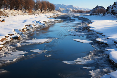 冬日冰封的北方河流图片