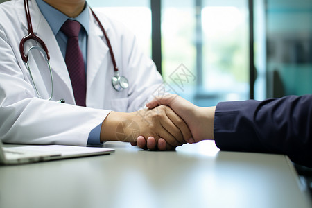癌症晚期握手的医生与患者背景