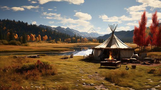 草原蒙古包背景图片
