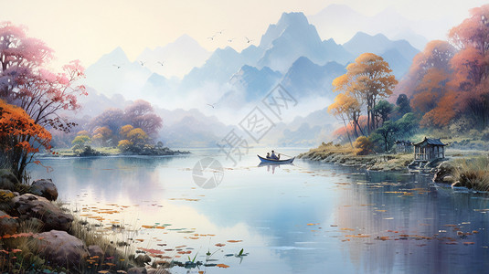 渔歌唱晚中国风渔洋山高清图片