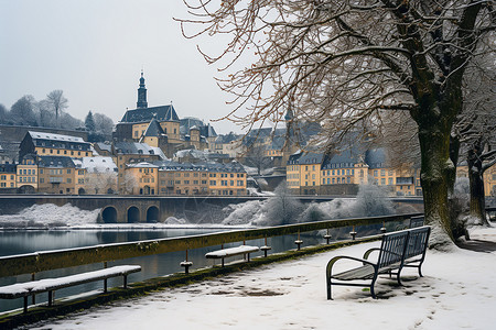 卢森堡冬日雪景背景