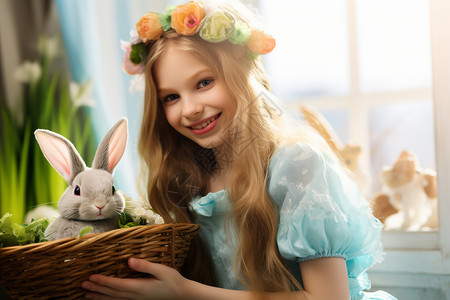 女孩和兔子图片