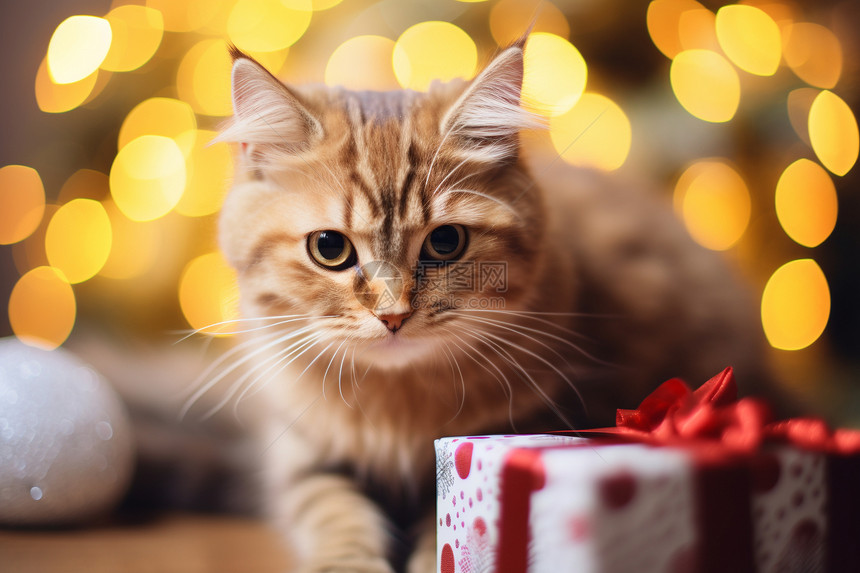 猫咪和礼物图片