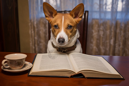 学者看书的狗背景
