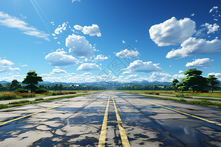 蓝天白云下的机场跑道图片