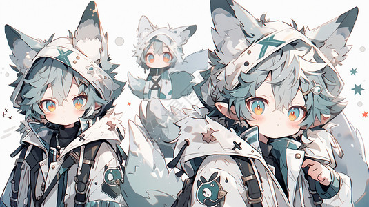 二次元白狐男孩背景图片