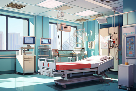 监护室医院的病床插画