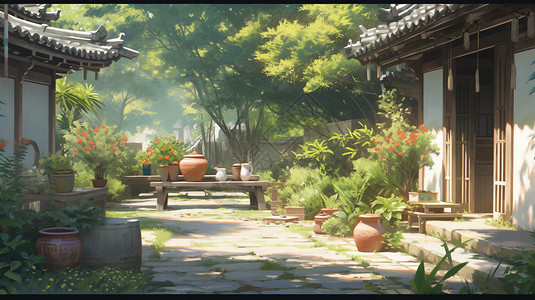中国式乡村庭院背景图片