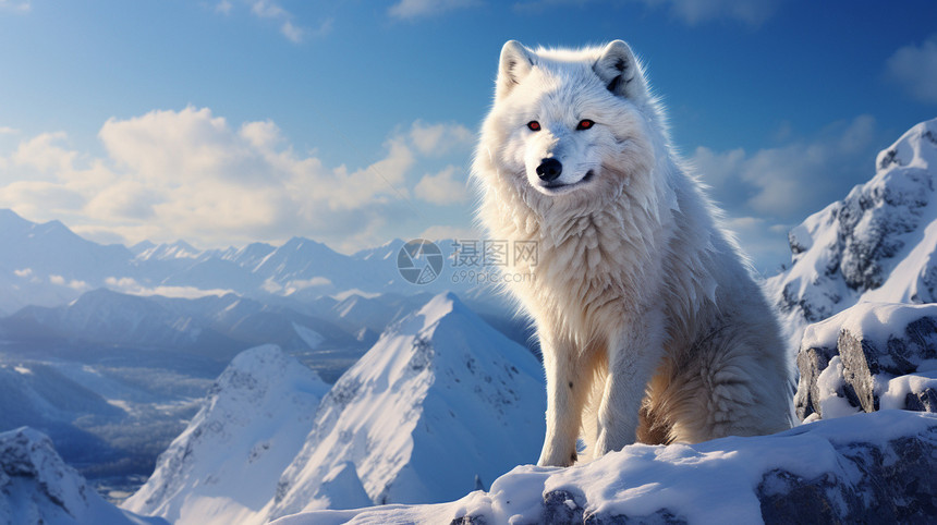 雪山上的魔法白狐图片
