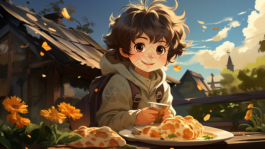 吃煎饼的 男孩背景图片