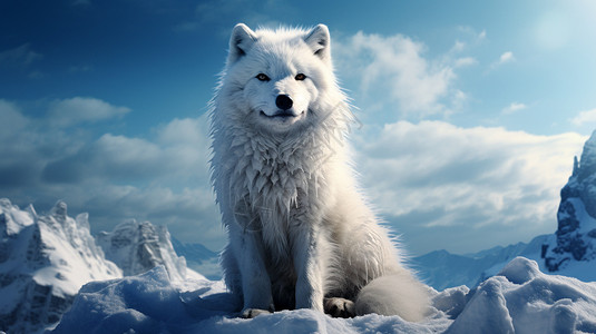 雪山上的魔法白狐背景图片