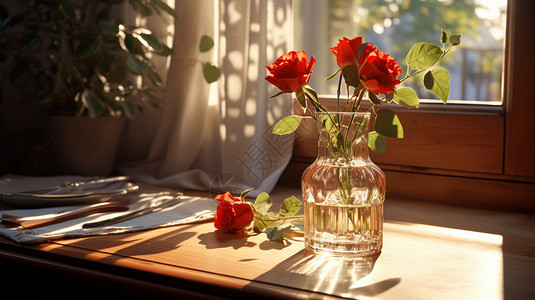 花瓶里的玫瑰花背景图片