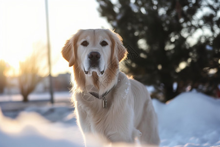 雪地里金毛犬冬天的金毛犬背景