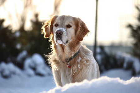 雪地里金毛犬冬日中的金毛犬背景